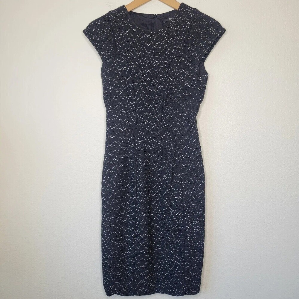 HUGO BOSS DARLING WOOL BLEND BLACK FLECKED  SHEATH DRESS Womens SIZE 4 Lined